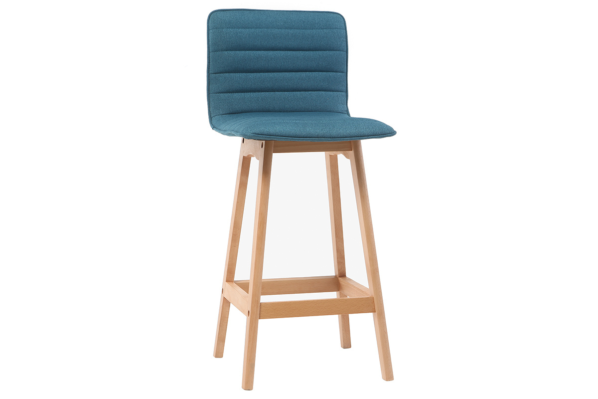 Tabouret de bar design bois et bleu canard 65 cm (lot de 2) EMMA