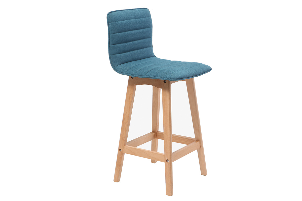 Tabouret de bar design bois et bleu canard 65 cm (lot de 2) EMMA