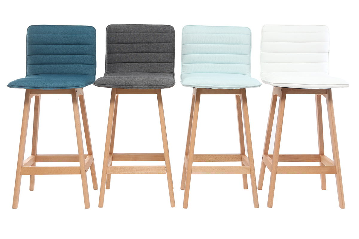 Tabouret de bar design bois et bleu canard 65 cm (lot de 2) EMMA