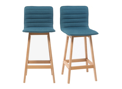 Tabouret de bar design bois et bleu canard 65 cm (lot de 2) EMMA