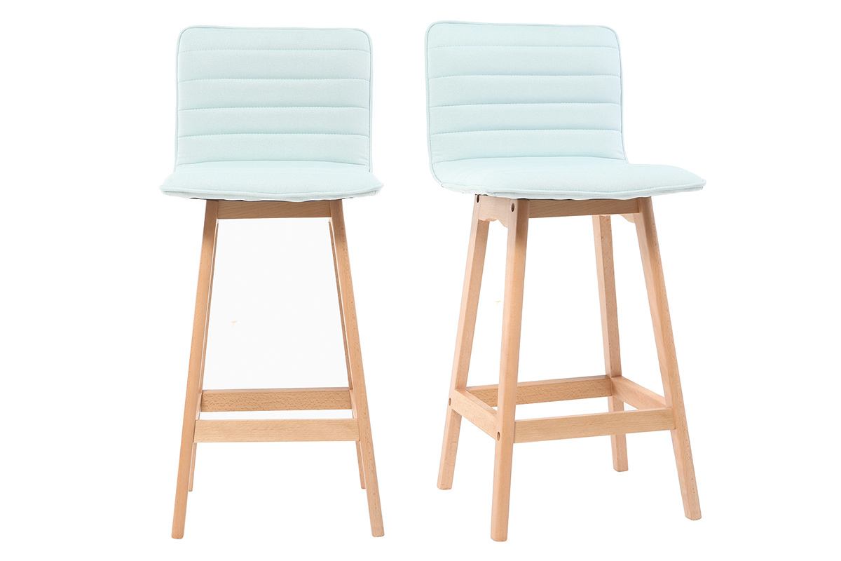 Tabouret de bar design bois et menthe  l'eau 65 cm (lot de 2) EMMA