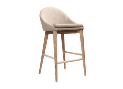 Tabouret de bar design en tissu beige et bois clair 65 cm DALIA