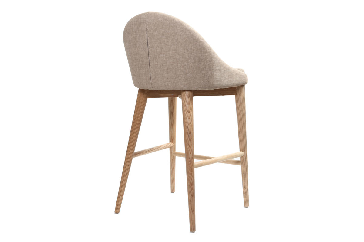 Tabouret de bar design en tissu beige et bois clair H66.5 cm DALIA
