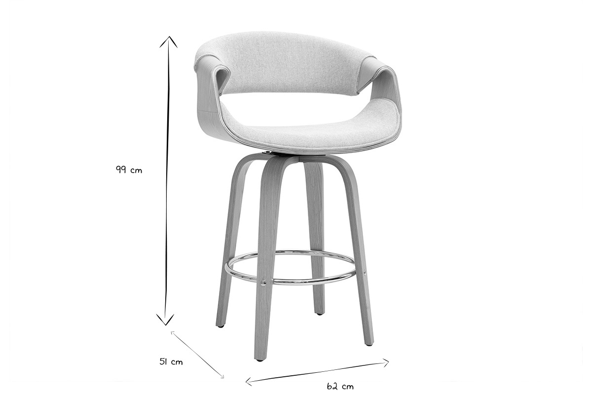 Dimensions du tabouret de bar ARAMIS en noir et blanc : H99 cm, D51 cm, L62 cm.