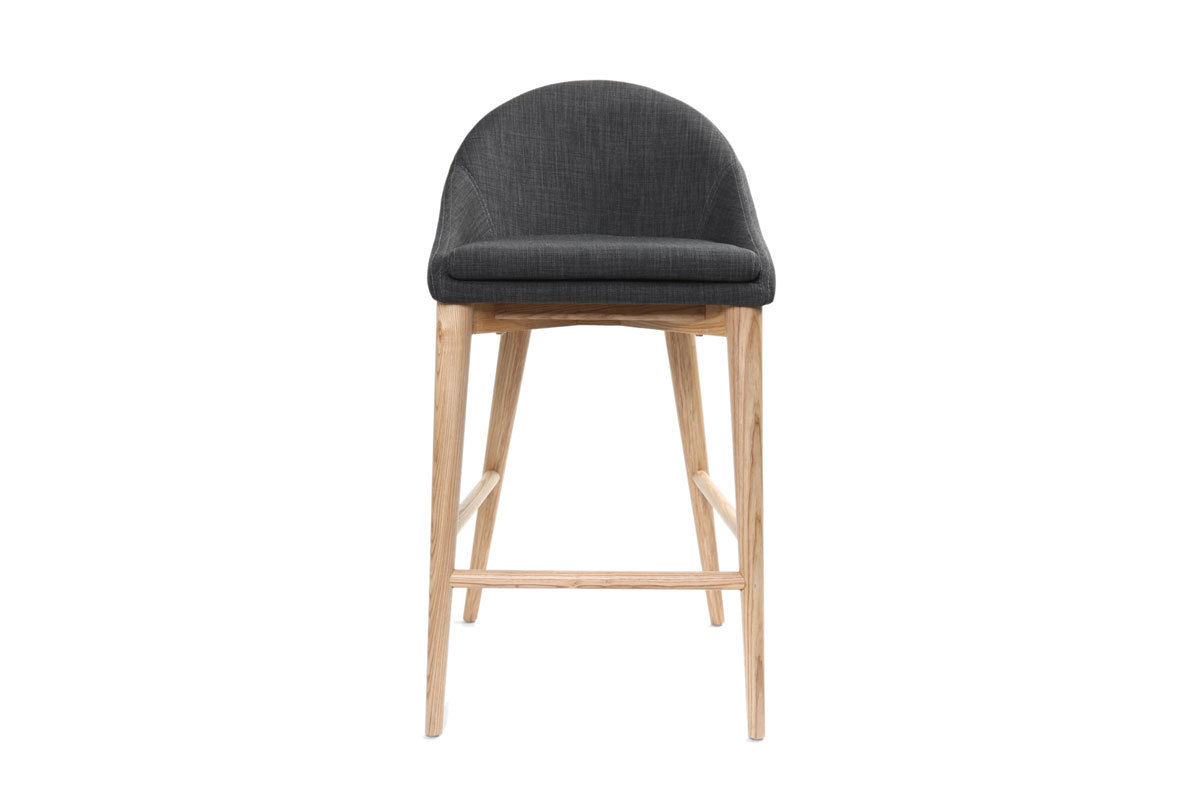 Tabouret de bar design en tissu gris anthracite et bois clair 65 cm DALIA
