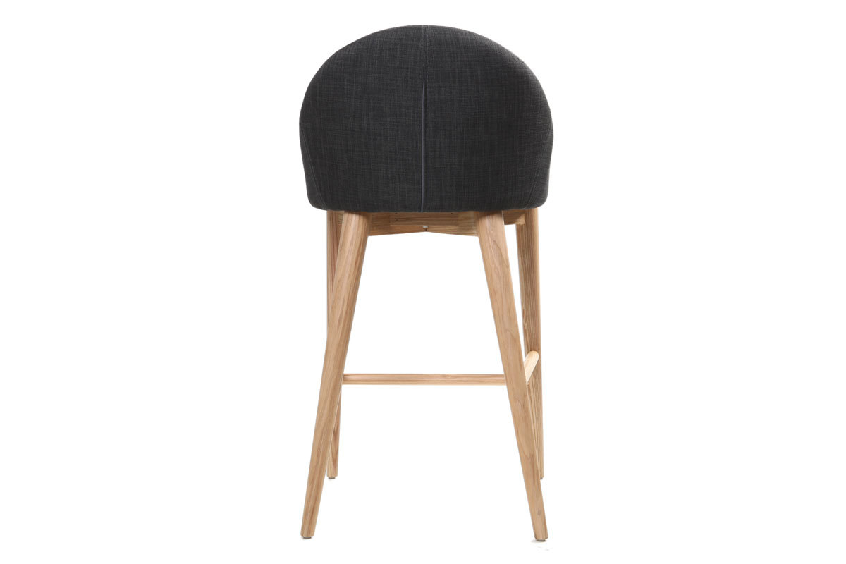 Tabouret de bar design en tissu gris anthracite et bois clair 65 cm DALIA