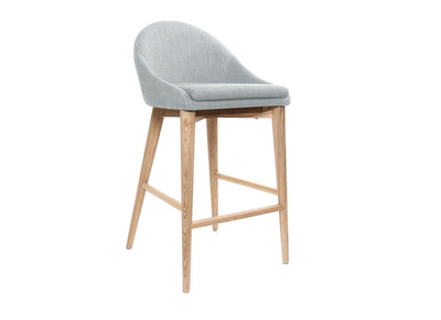 Tabouret de bar design en tissu gris et bois clair 65 cm DALIA