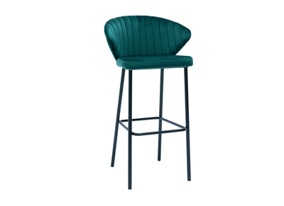 Tabouret de bar design en tissu velours gaufré bleu canard H78 cm DALLY