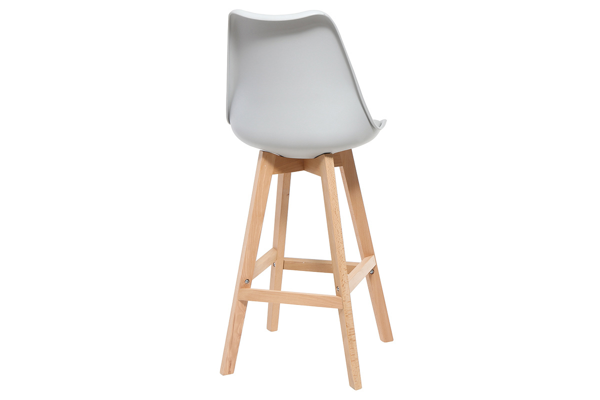 Tabouret de bar design gris clair et bois 75cm (lot de 2) PAULINE