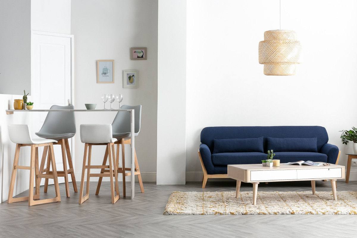 Tabouret de bar design gris clair et bois 75cm (lot de 2) PAULINE