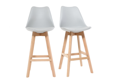 Tabouret de bar design gris clair et bois 75cm (lot de 2) PAULINE