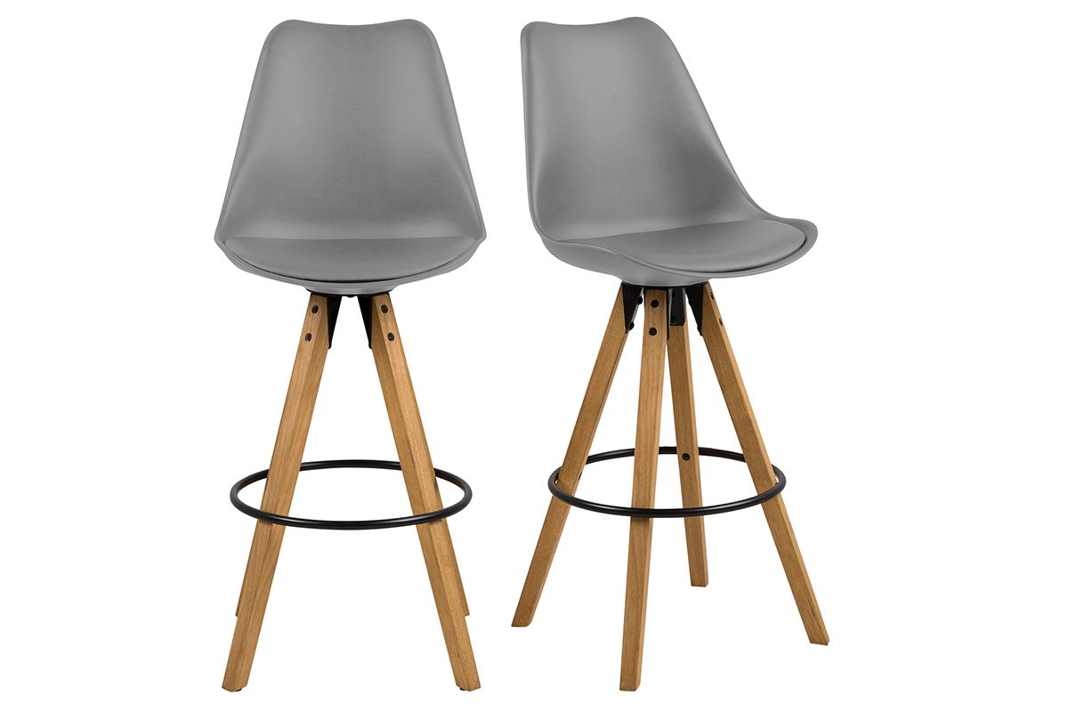 Tabouret de bar design gris fonc et bois (lot de 2) NADJA