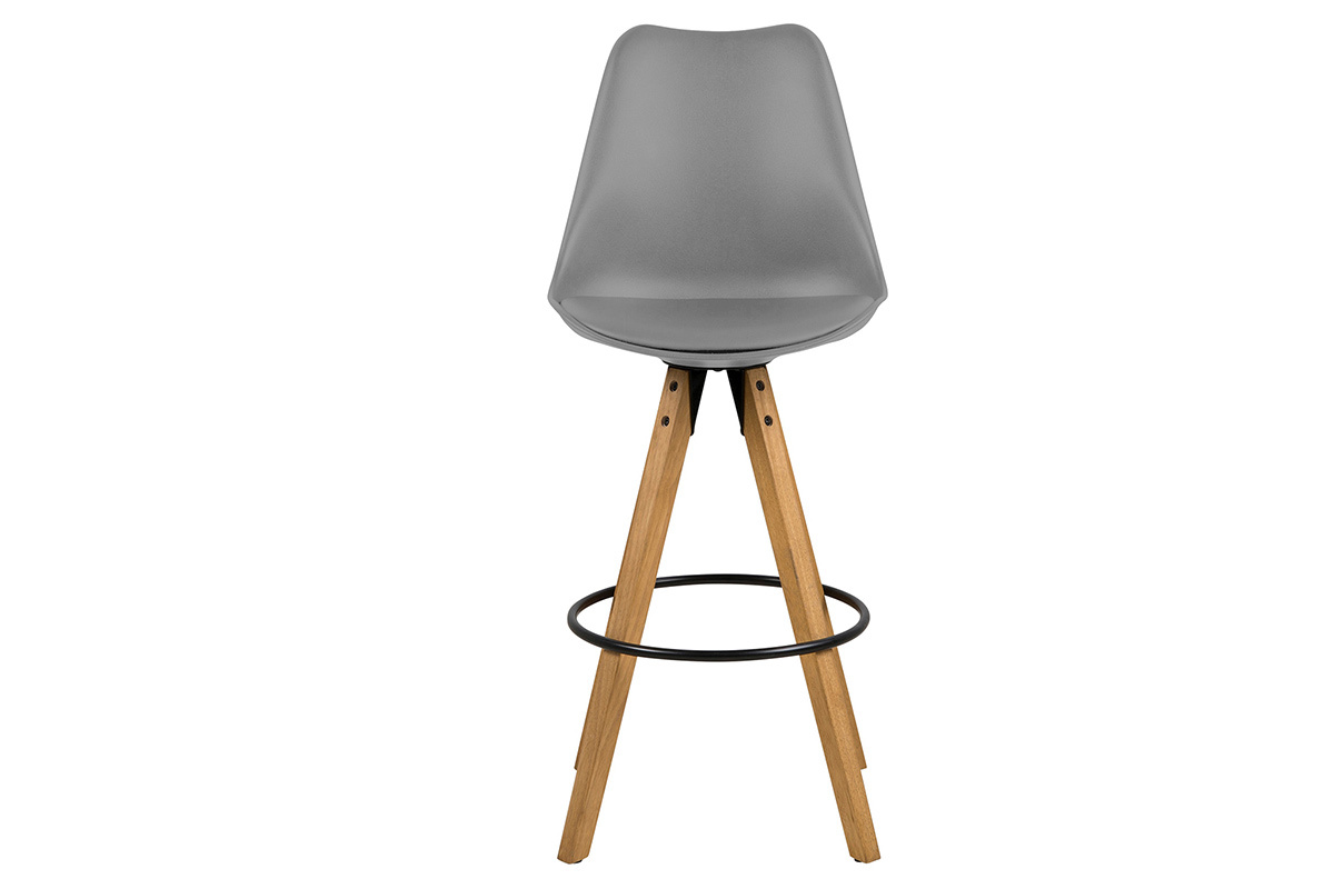 Tabouret de bar design gris fonc et bois (lot de 2) NADJA
