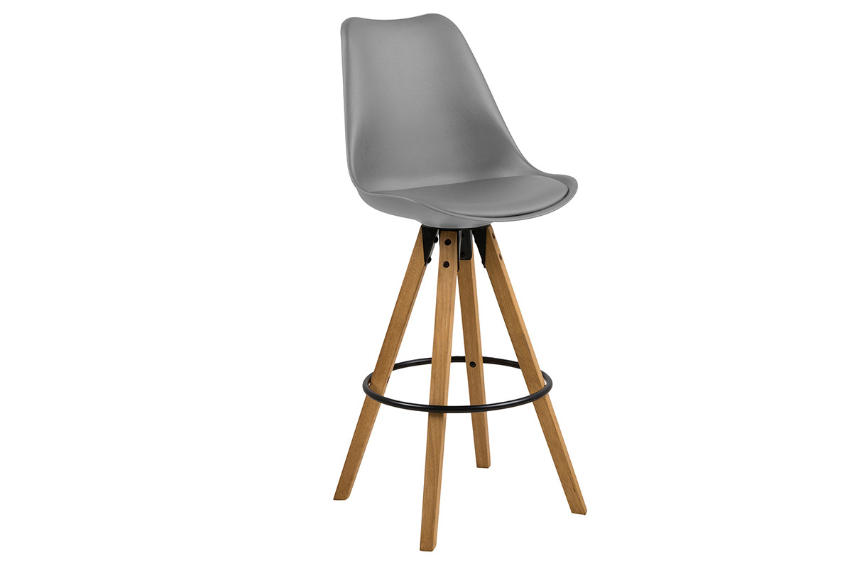 Tabouret de bar design gris fonc et bois (lot de 2) NADJA