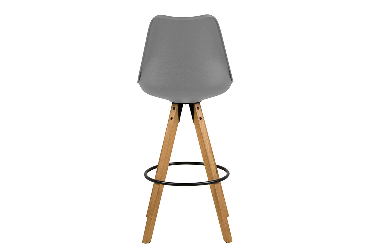 Tabouret de bar design gris fonc et bois (lot de 2) NADJA