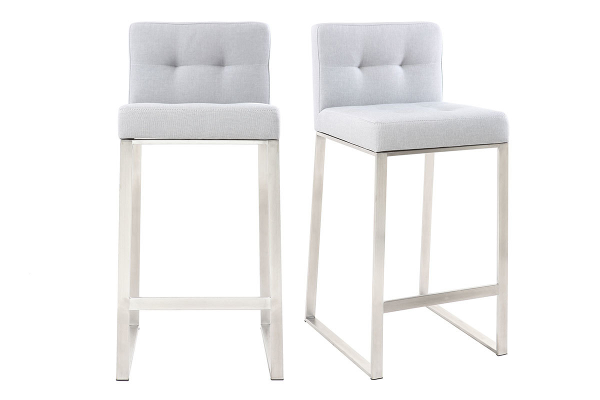 Tabouret de bar design m�tal et tissu gris clair 66 cm (lot de 2) HALEY