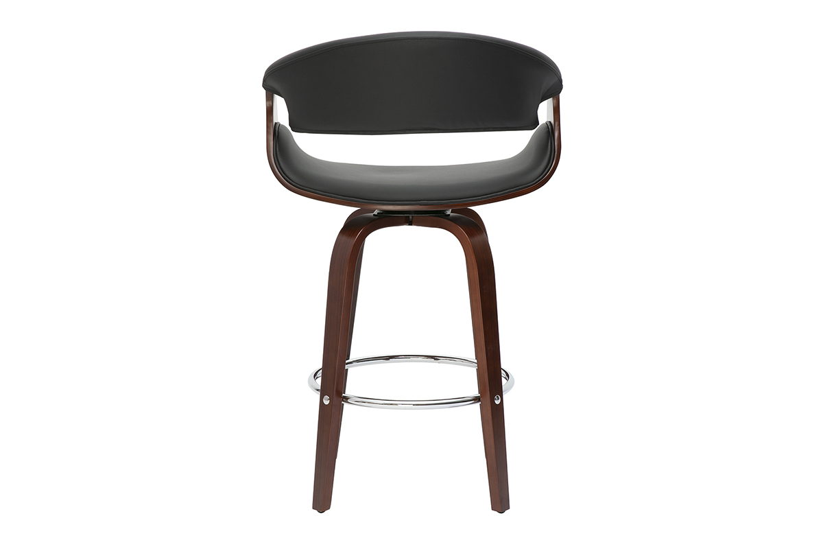 Tabouret de bar design noir et bois fonc 65 cm pivotant 360 ARAMIS