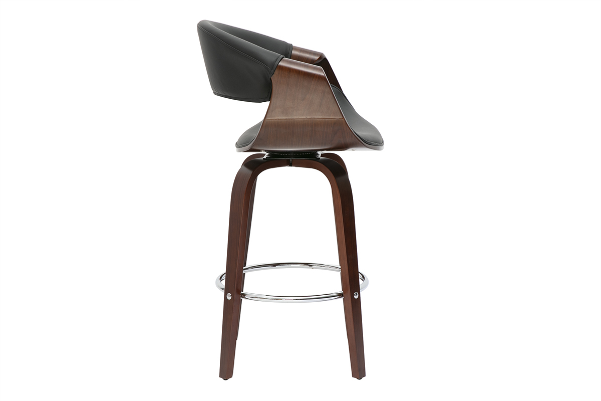 Tabouret de bar design noir et bois fonc 65 cm pivotant 360 ARAMIS