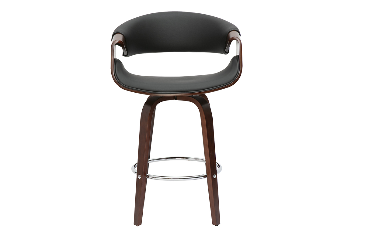 Tabouret de bar design noir et bois fonc 65 cm pivotant 360 ARAMIS
