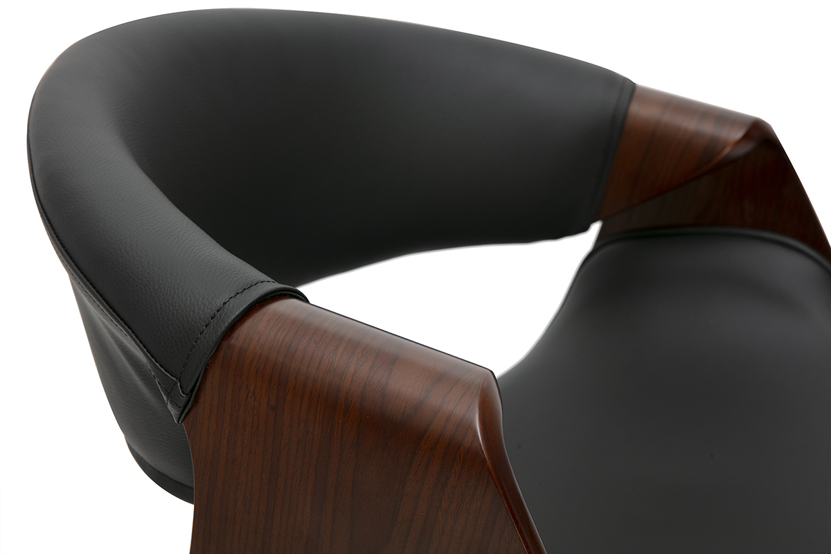 Tabouret de bar design noir et bois fonc� 65 cm pivotant 360� ARAMIS