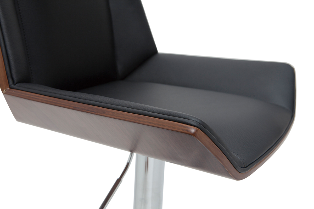 Tabouret de bar design noir et bois fonc MELKIOR