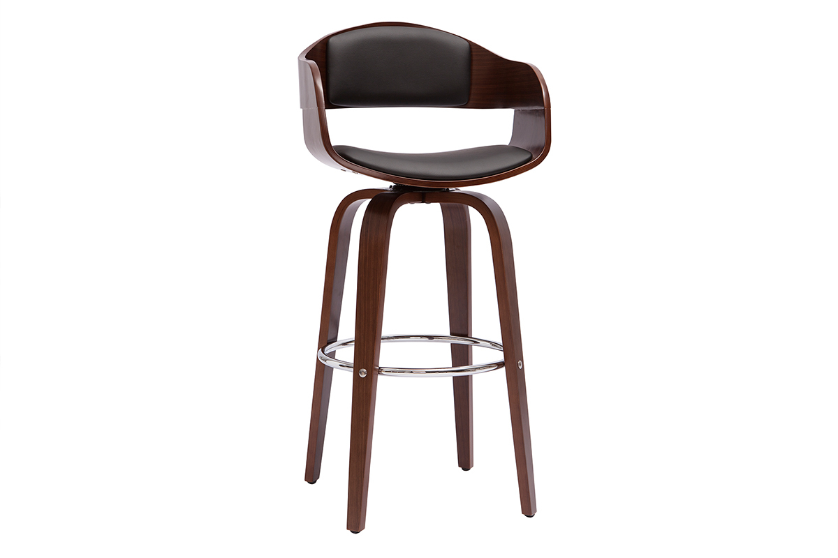 Tabouret de bar design noir et bois fonc� noyer H65 cm pivotant 360� GAO