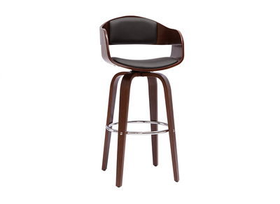 Tabouret de bar design noir et bois fonc&eacute; noyer H65 cm pivotant 360&deg; GAO