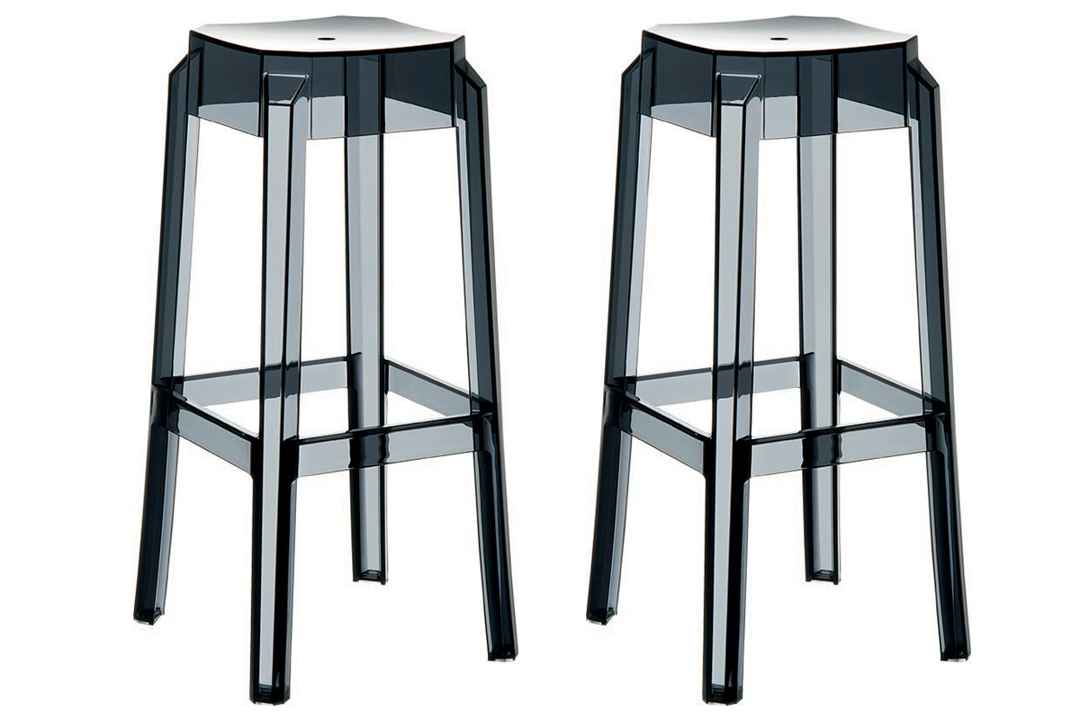 Tabouret de bar design noir transparent 65cm (lot de 2) CLEAR