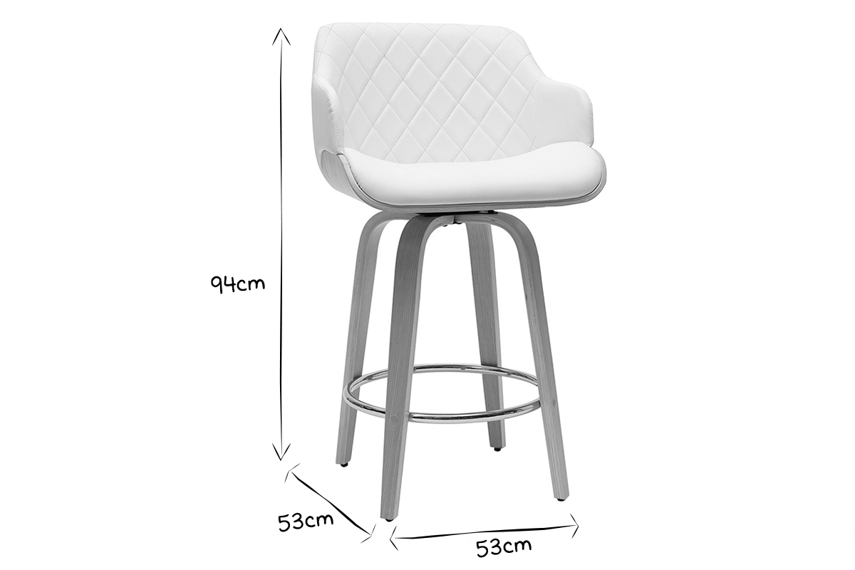Tabouret de bar design pivotant 360� blanc et bois clair H65 cm LUCIEN