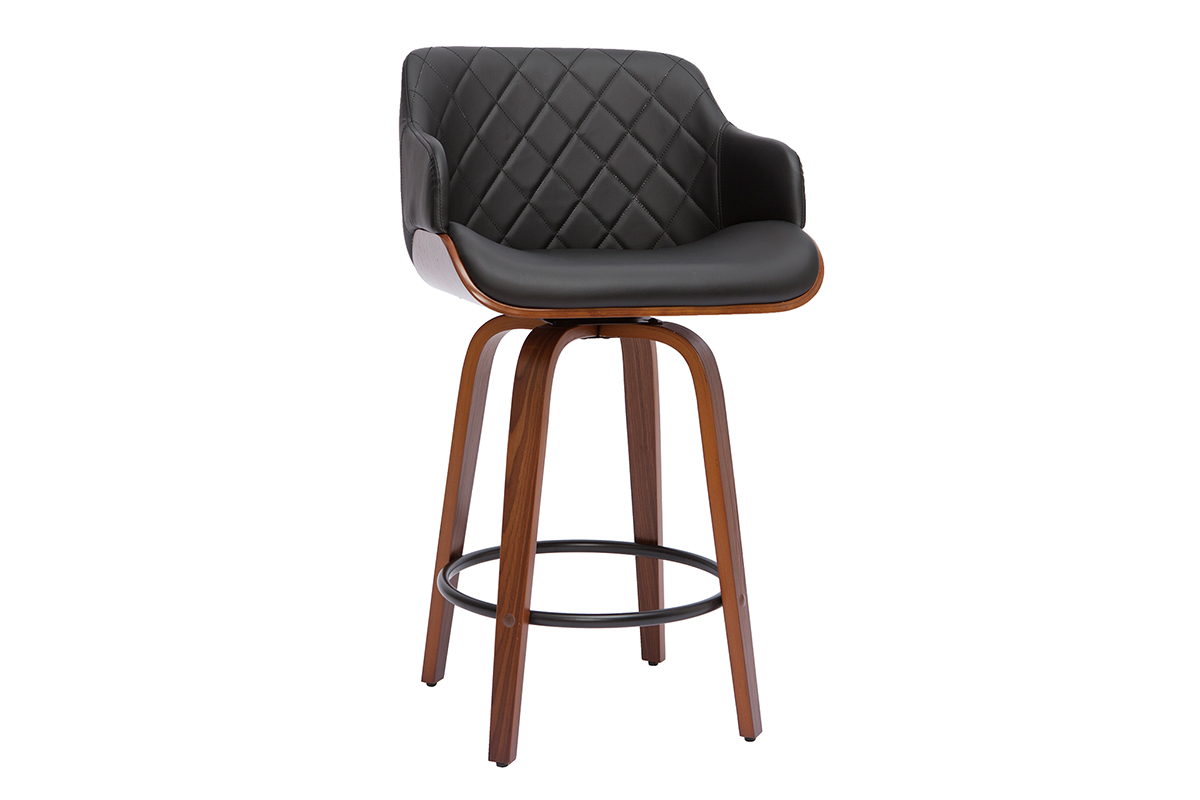 Tabouret de bar design pivotant 360� noir et bois fonc� H65 cm LUCIEN