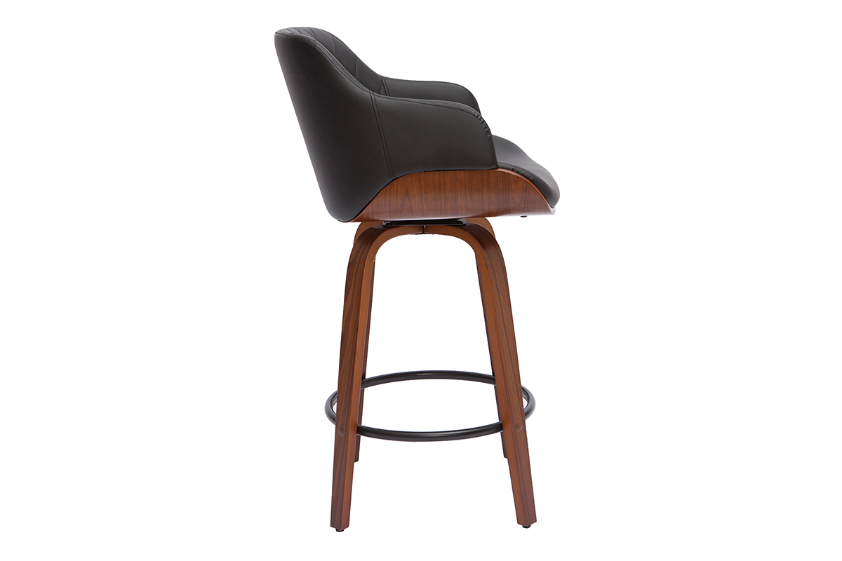 Tabouret de bar design pivotant 360� noir et bois fonc� H65 cm LUCIEN