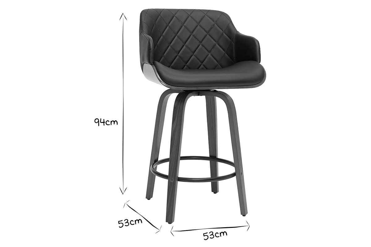 Tabouret de bar design pivotant 360� noir et bois fonc� H65 cm LUCIEN