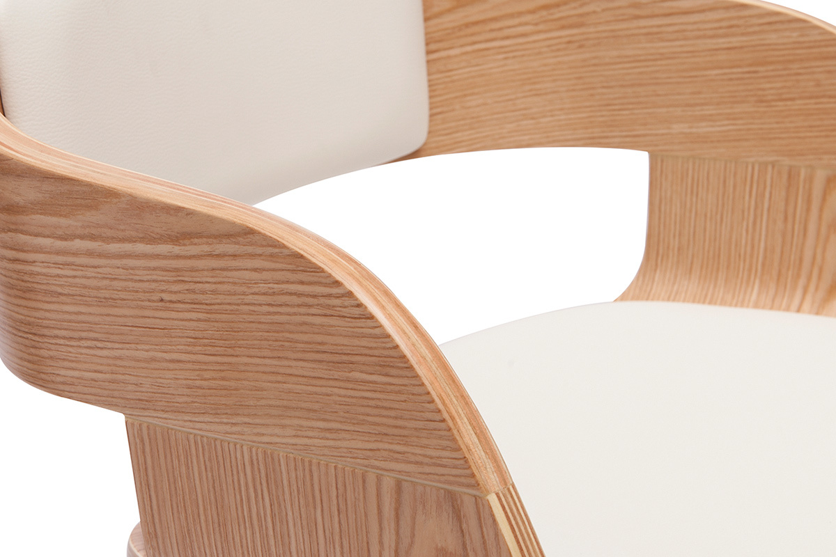 D�tail du tabouret de bar GAO en bois clair et si�ge blanc.