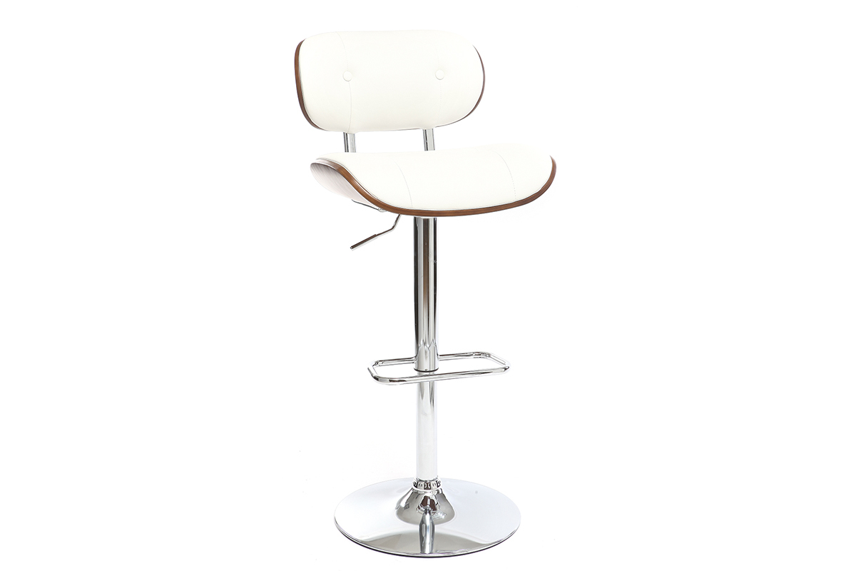 Tabouret de bar design polyur�thane blanc et bois fonc� MARTY