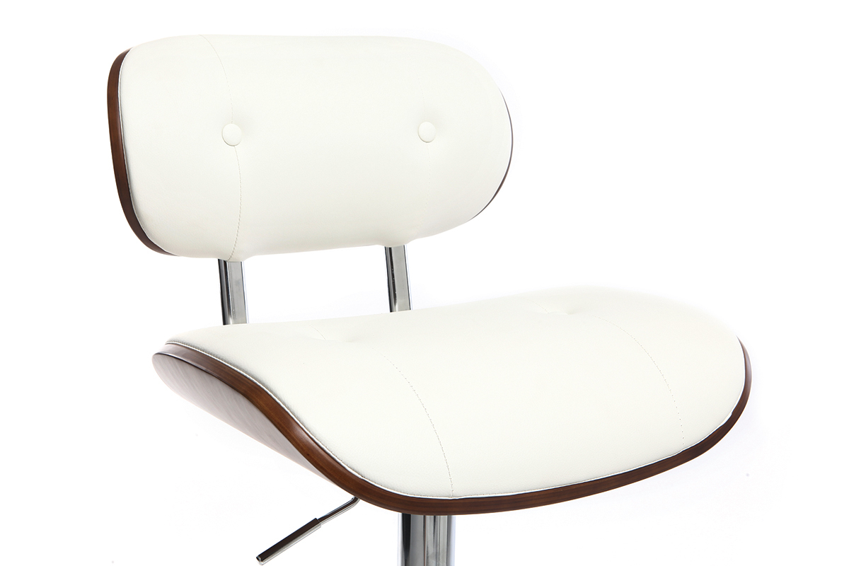Tabouret de bar design polyur�thane blanc et bois fonc� MARTY