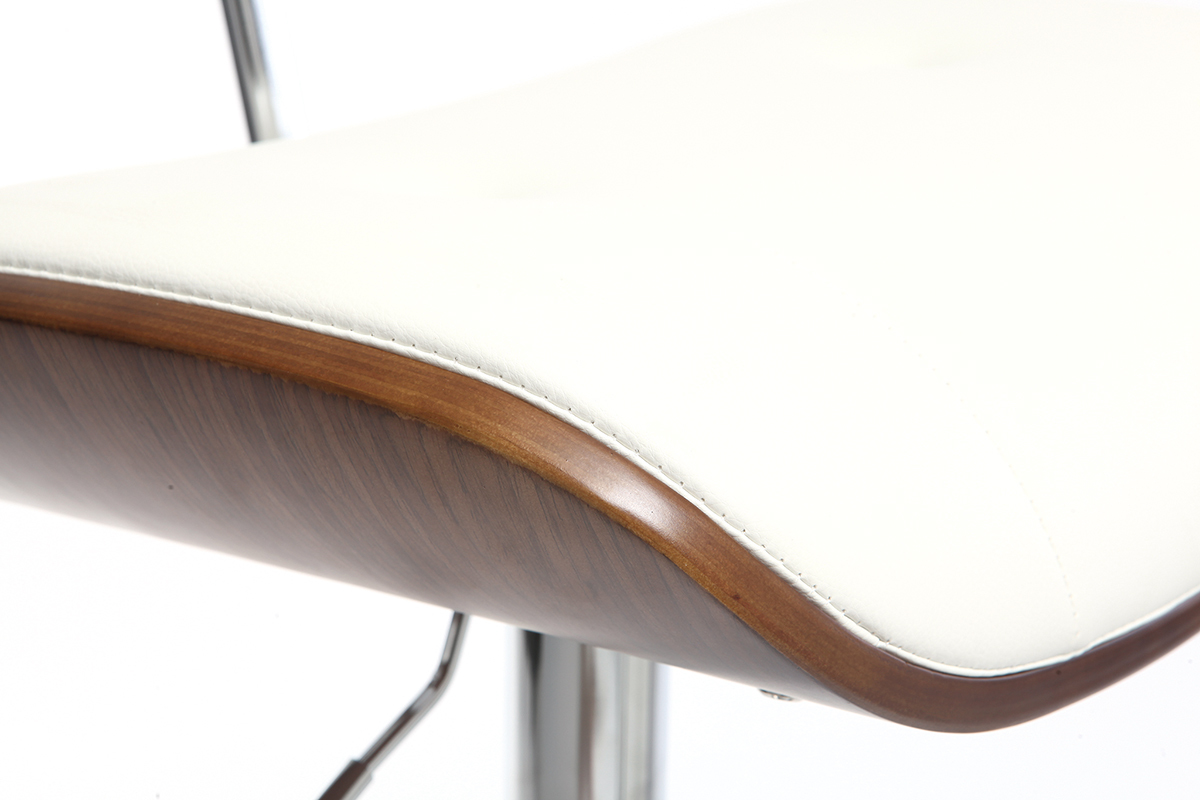 Tabouret de bar design polyur�thane blanc et bois fonc� MARTY