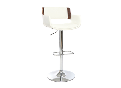Tabouret de bar design polyur&eacute;thane blanc et bois fonc&eacute; RAY