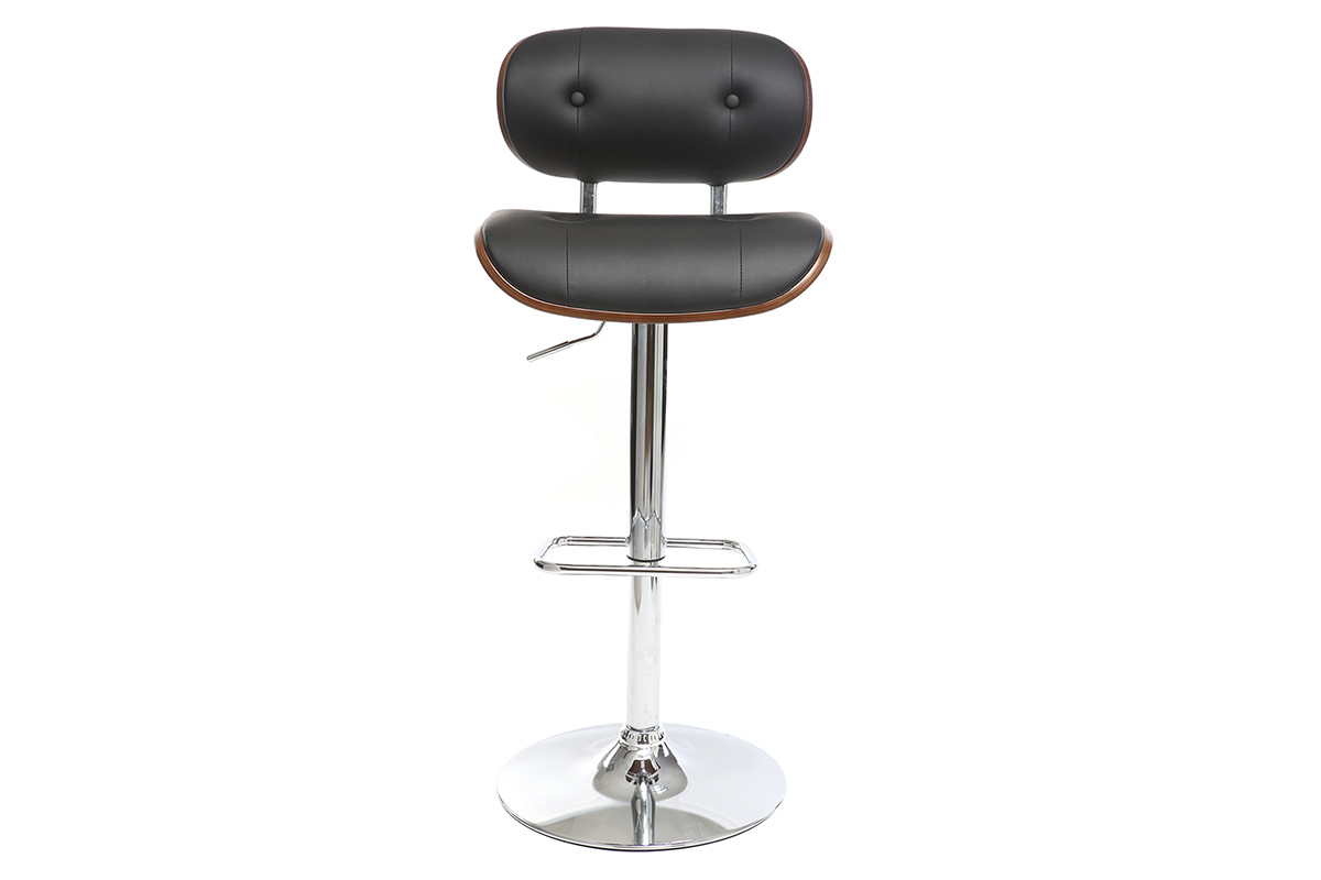 Tabouret de bar design polyur�thane noir et bois fonc� MARTY