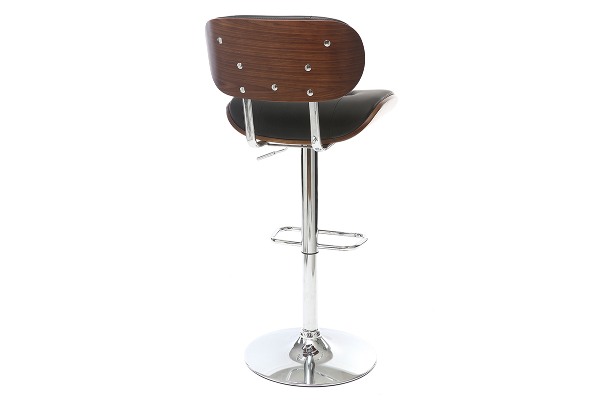 Tabouret de bar design polyur�thane noir et bois fonc� MARTY