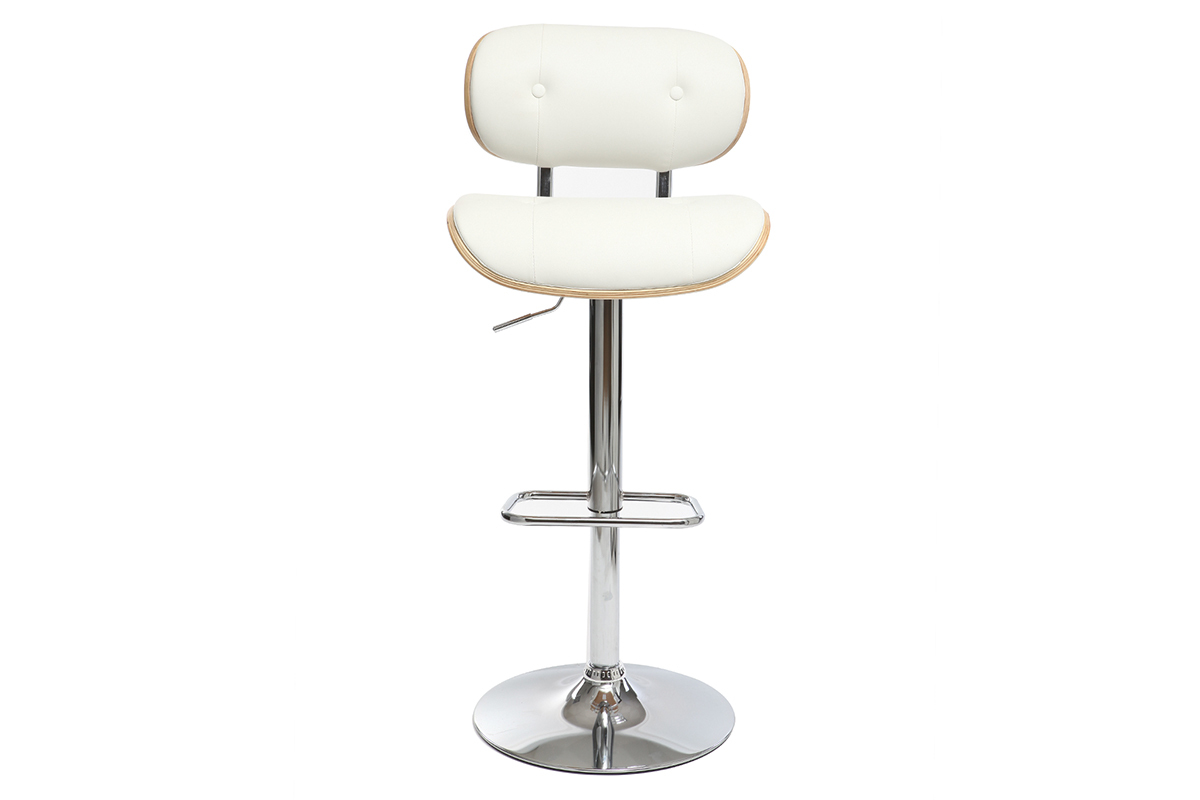 Tabouret de bar design poylur�thane blanc et bois clair MARTY