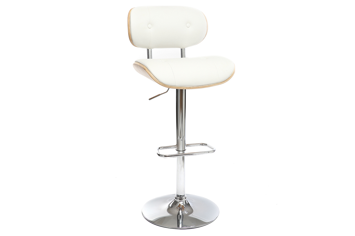 Tabouret de bar design poylur�thane blanc et bois clair MARTY