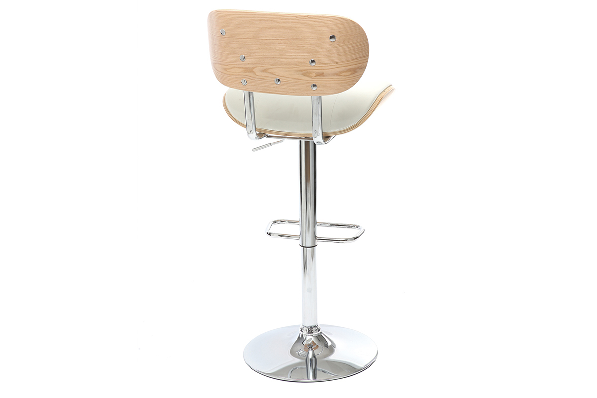 Tabouret de bar design poylur�thane blanc et bois clair MARTY