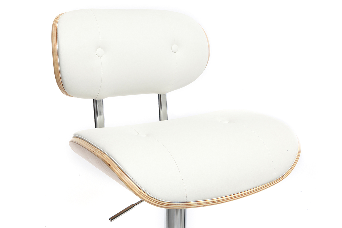 Tabouret de bar design poylur�thane blanc et bois clair MARTY