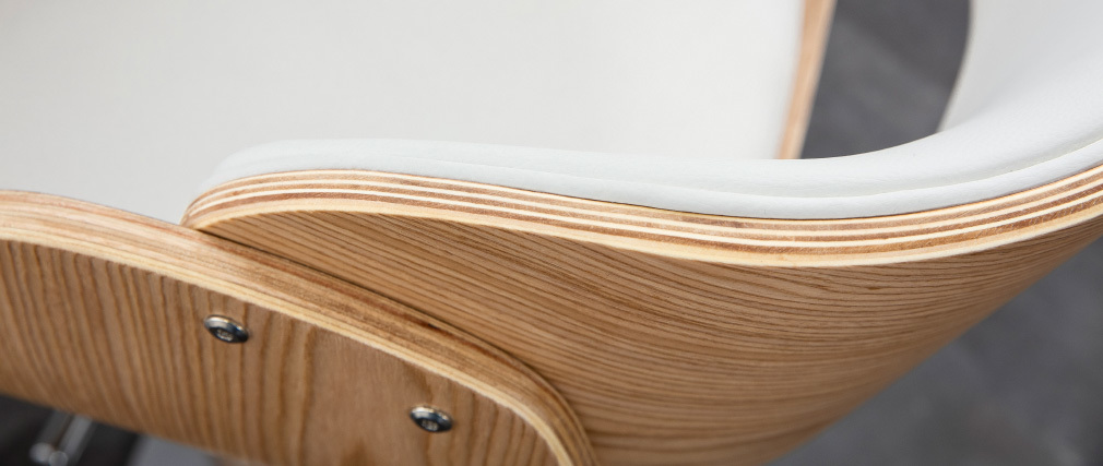 Tabouret de bar design réglable blanc et bois clair BENT