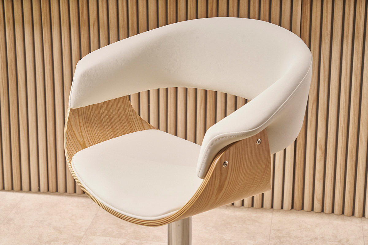 Tabouret de bar design rglable blanc et bois clair OKTAV