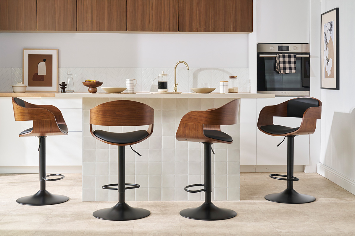 Tabouret de bar design rglable noir et bois fonc EUSTACHE