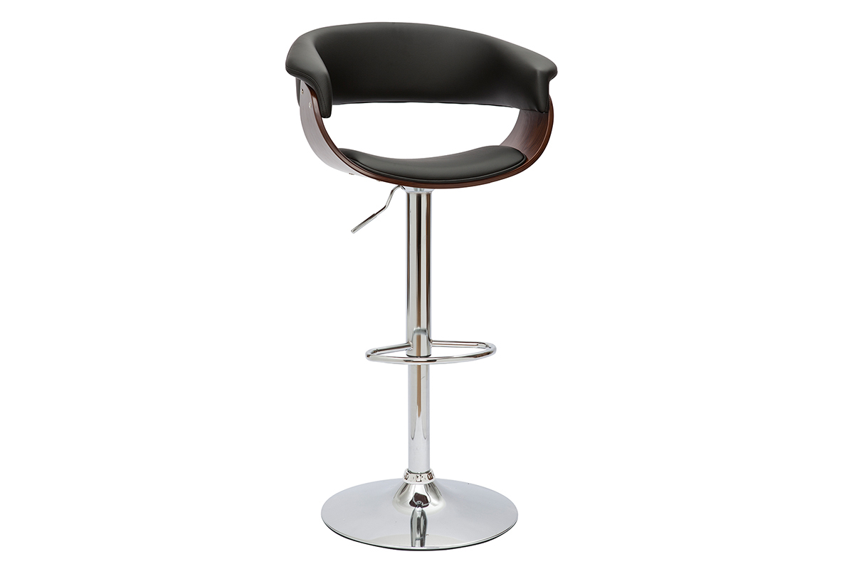 Tabouret de bar design r�glable noir et bois fonc� OKTAV