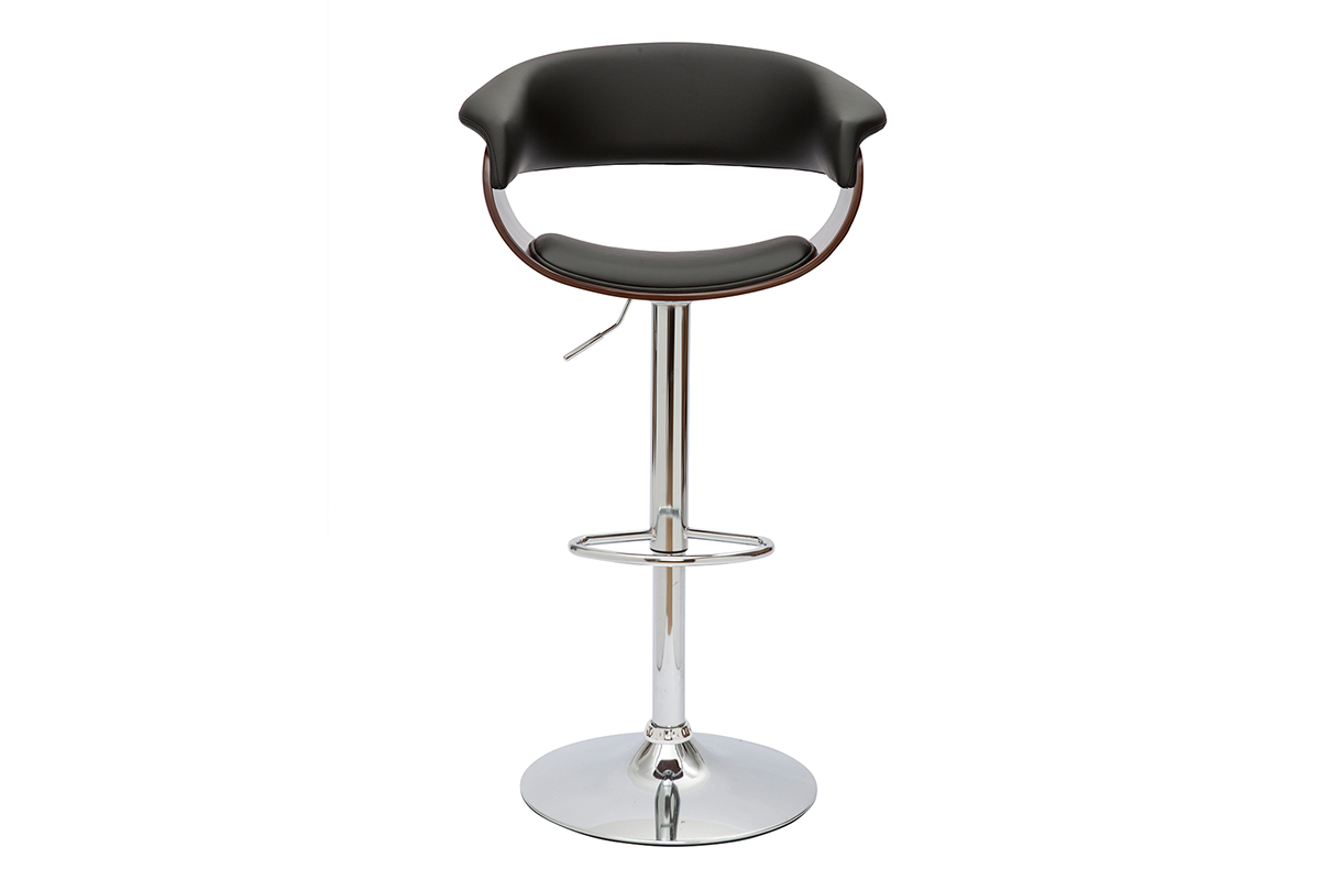 Tabouret de bar design r�glable noir et bois fonc� OKTAV