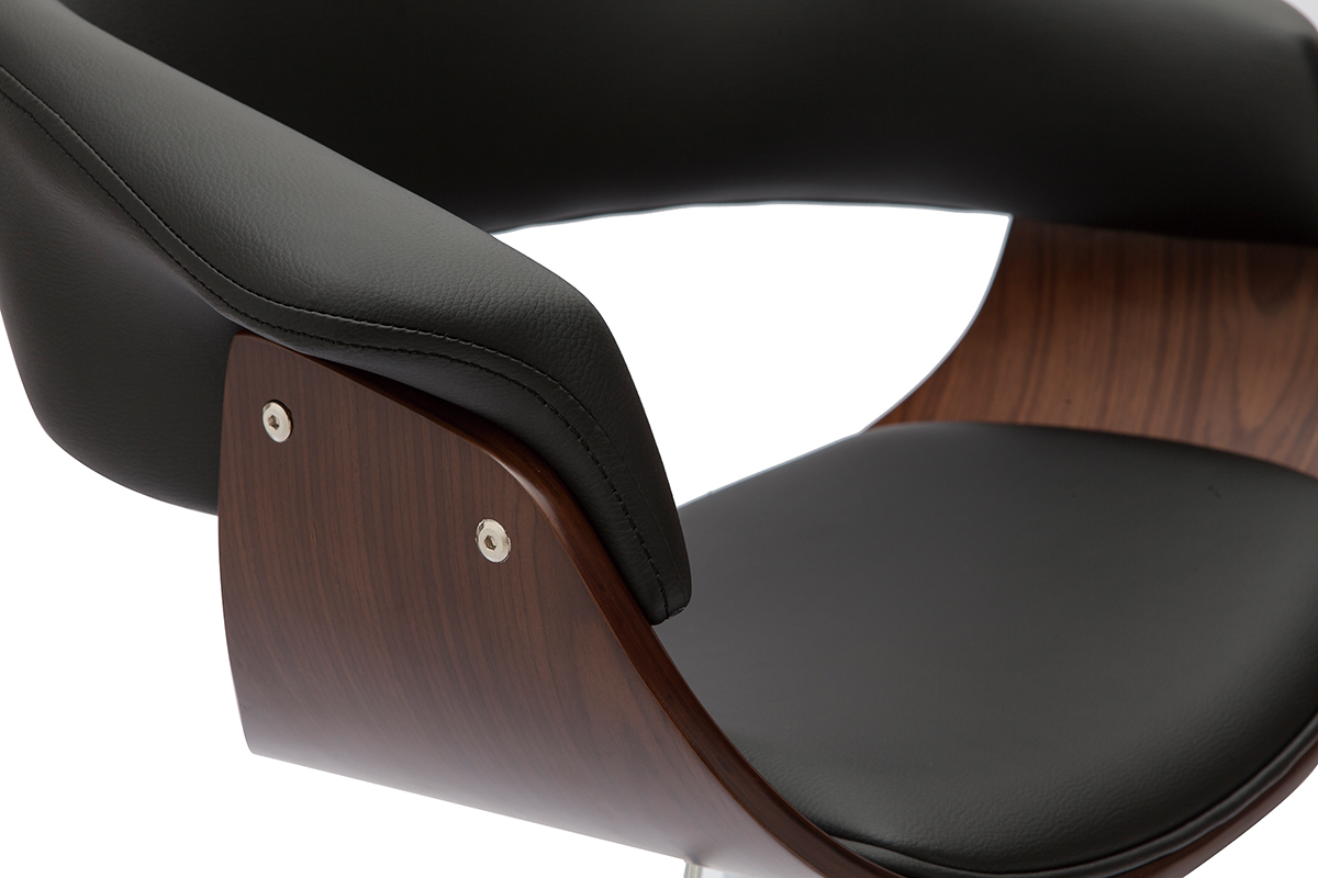 Tabouret de bar design r�glable noir et bois fonc� OKTAV