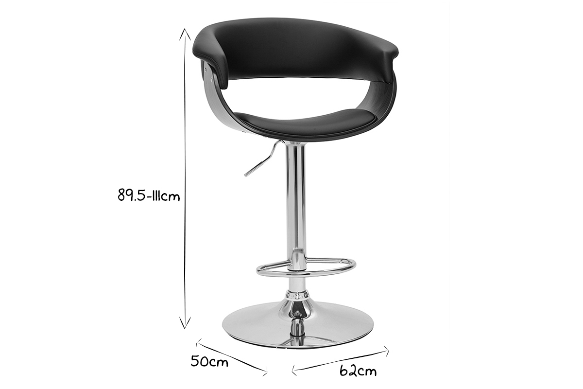 Tabouret de bar design r�glable noir et bois fonc� OKTAV